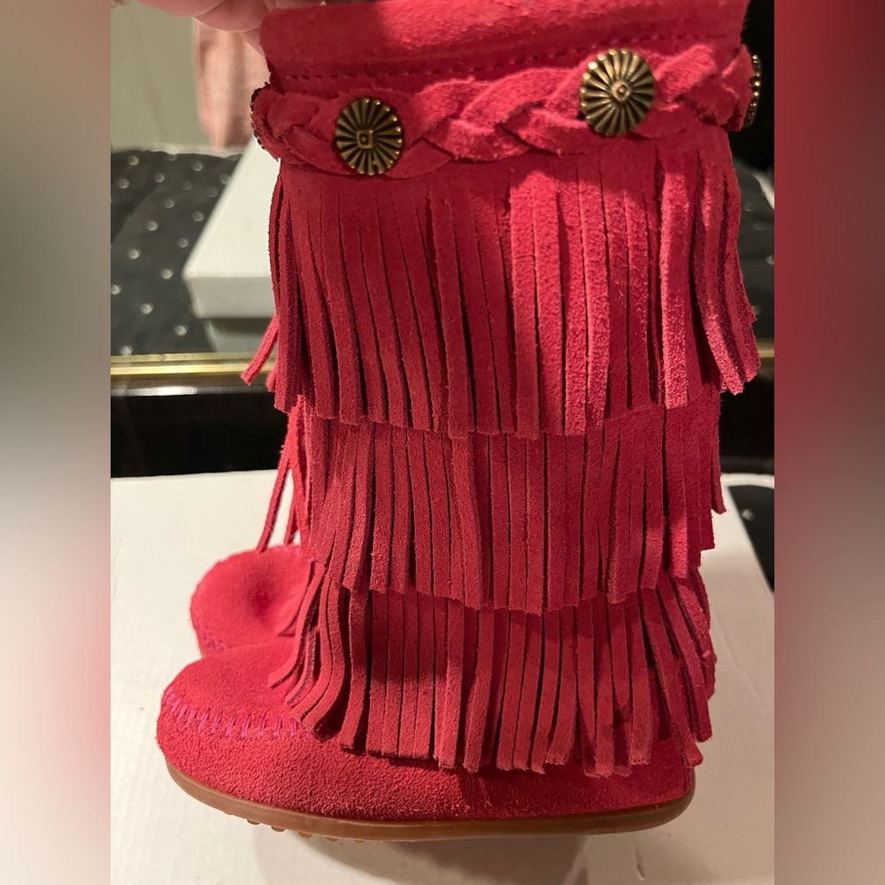 Pink Toddler Minnetonka 3 layer fringe Boots